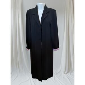Vtg Lew Magram Collection Long Black Evening Coat with Pink Satin Lining  8